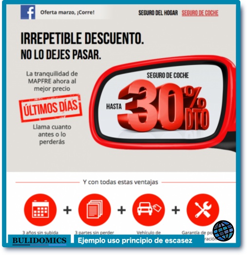 Ejemplo de anuncio usando el principio de escasez. Campaña de la compañía española de seguros Mapfre. Imagen tomada de la noticia http://infoluna.com/not/6004/los-talleres-de-lunas-madrilenos-tiemblan-ante-la-ofensiva-de-mapfre/, publicada el 27 de Marzo de 2017.